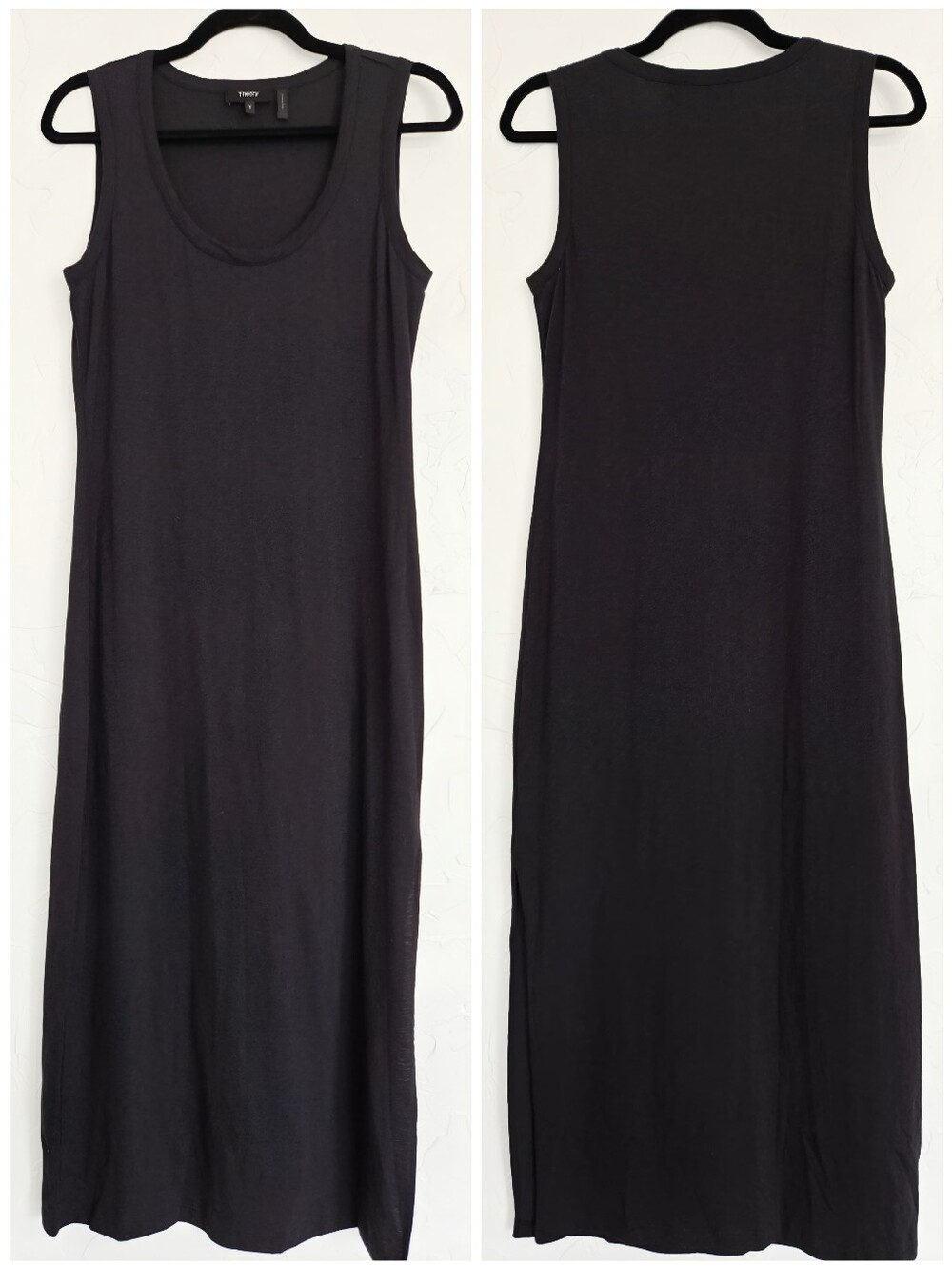 Theory Pima Cotton Black Sleeveless Scoop Slit Dress, S